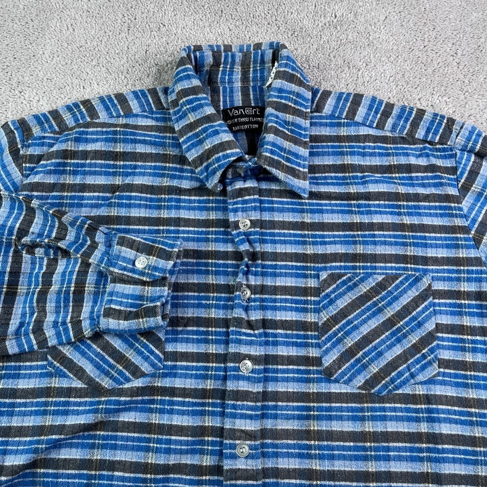 Vintage Van Cort Shirt‎ Mens XL Blue Plaid Heavy Flannel Chore Barn Button Up